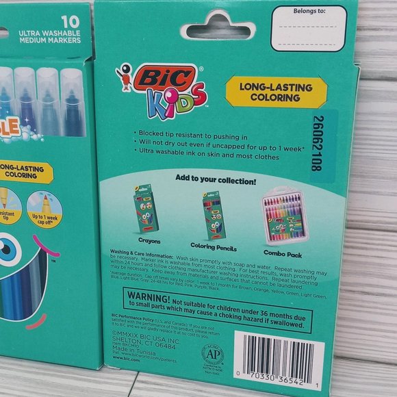 BIC Kids Ultra Washable Medium Markers Assorted Colors Lot of 2 - Picture 3 of 3